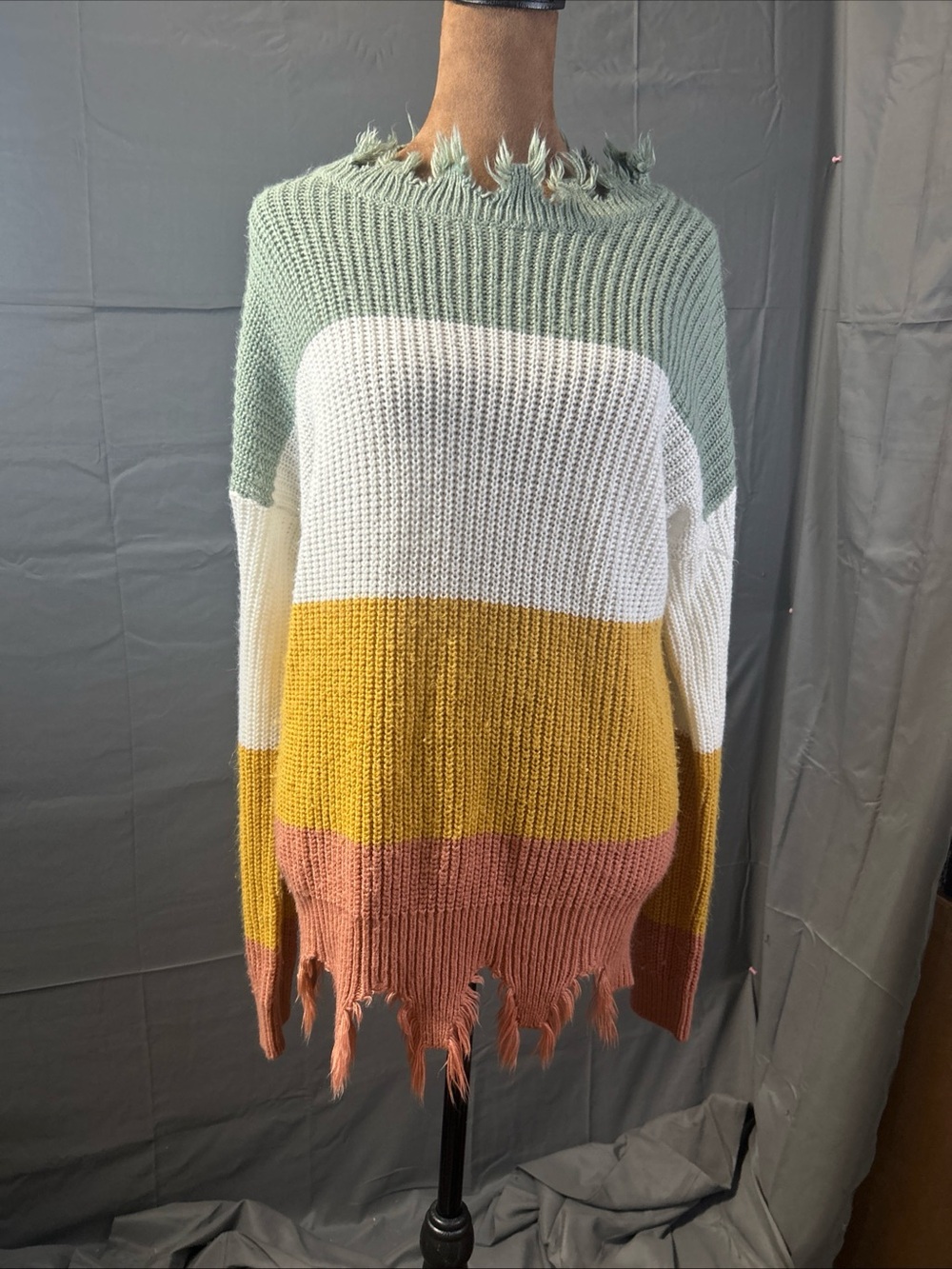 Women’s Medium Distressed Colorblock Sweater Grunge Y2K Boho Oversized